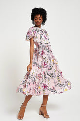 Corinna Pink Floral Print Midi Dress